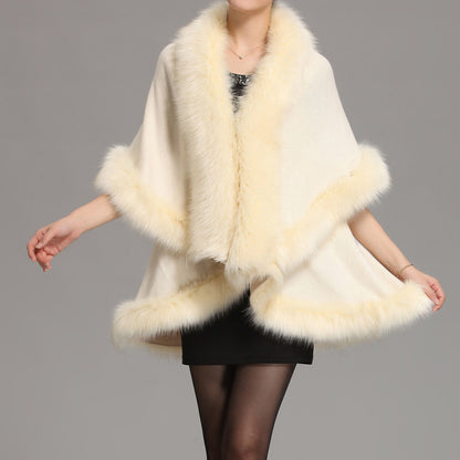 Women's Faux Fox Fur Shawl Luxury Warm Cashmere Coat | Nowena
