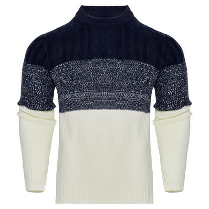 Men's Casual Color Block Long Sleeve Cable Knit Pullover Sweater | Nowena