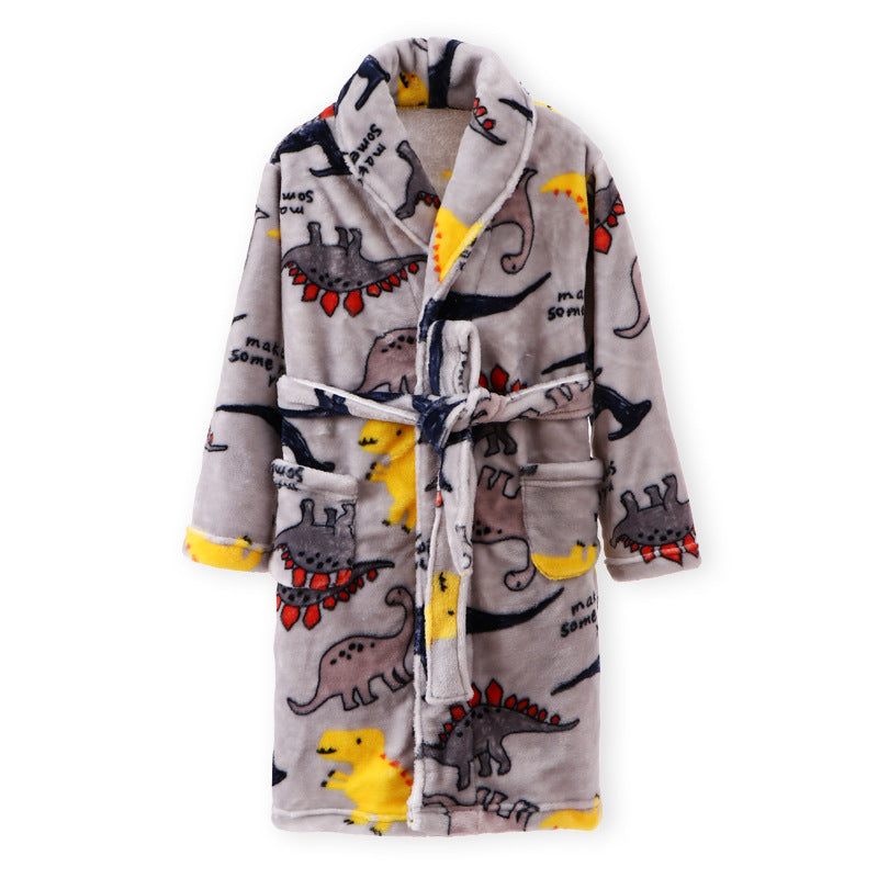 Children's Autumn And Winter Flannel Bathrobe Home Clothes Boys And Girls