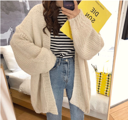 Long Cardigan Thick Loose Open Front Sweater | Nowena
