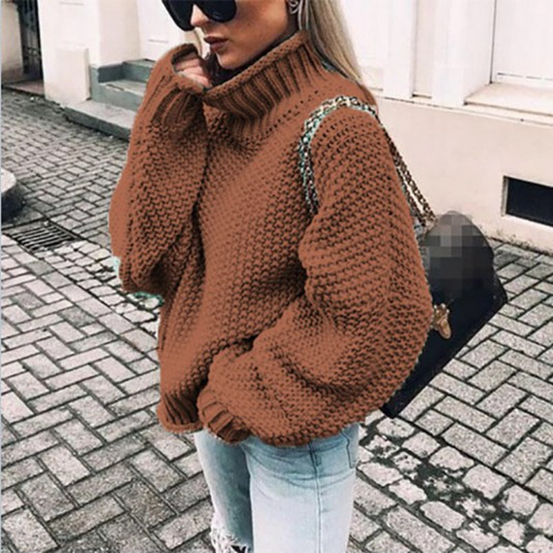 Stylish Women High Neck Sweater chunky knit loose fit  | Nowena