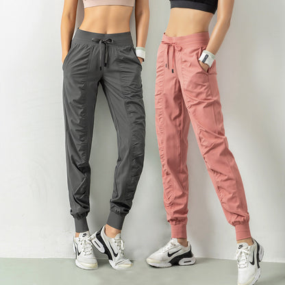 Fashion Casual Sports Pants For Women Loose Legs Drawstring High Waist Trousers With Pockets Running Sports Gym Fitness Yoga Pants