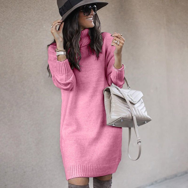 Warm Long Sleeve Knit Dress Turtleneck Sweater | Nowena