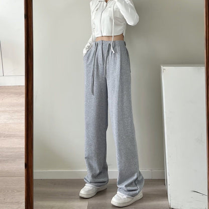 High Waist Drooping Drawstring Mop Slightly Spicy Sweatpants Sports Pants Female Loose Wide-leg Pants For Women