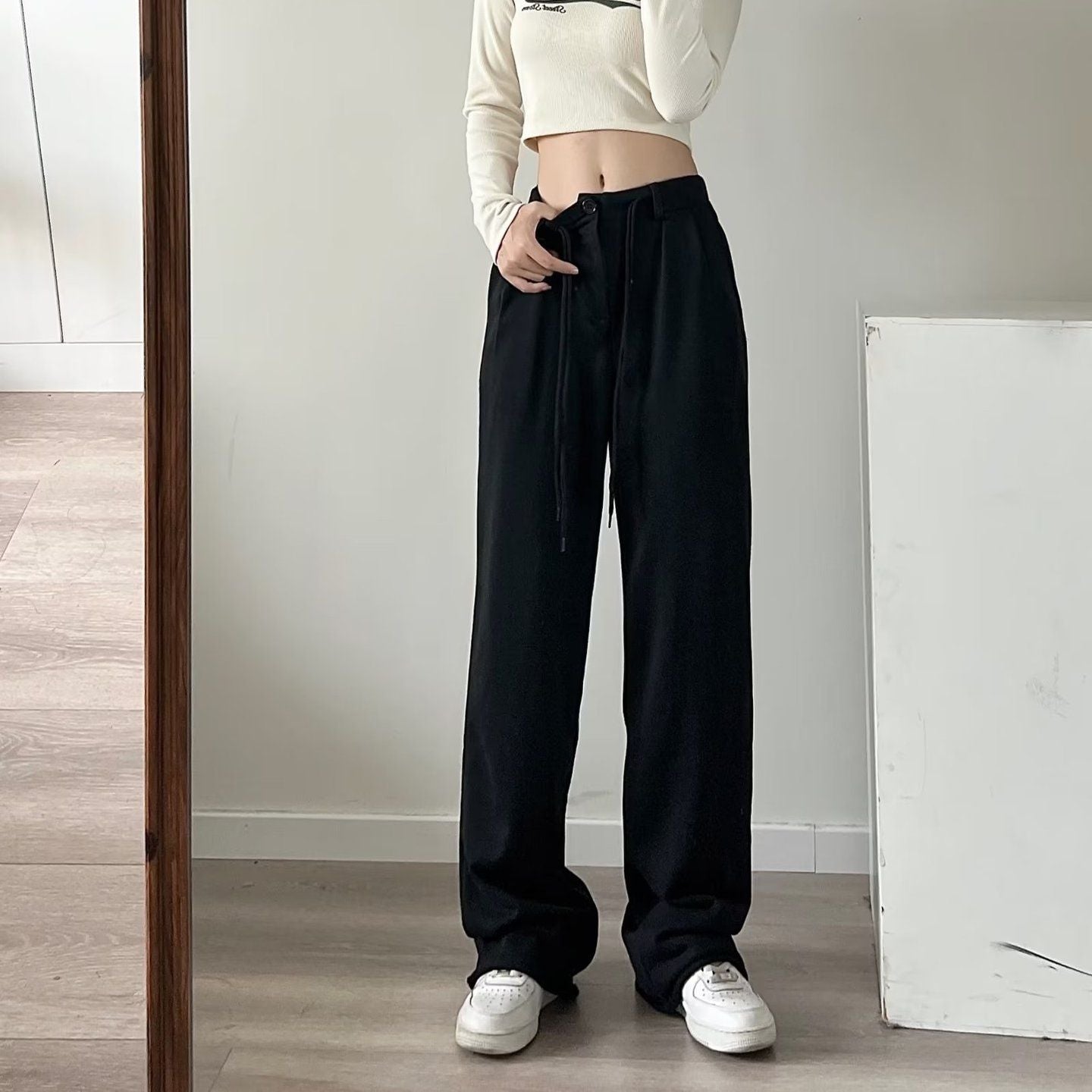 High Waist Drooping Drawstring Mop Slightly Spicy Sweatpants Sports Pants Female Loose Wide-leg Pants For Women