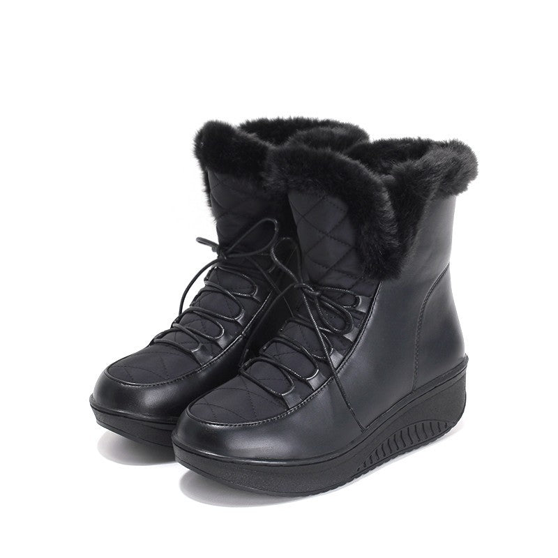 Womens Wedge Heel Snow Ankle Boots Fur Lining Antiskid Lace Up Warm Shoes | Nowena