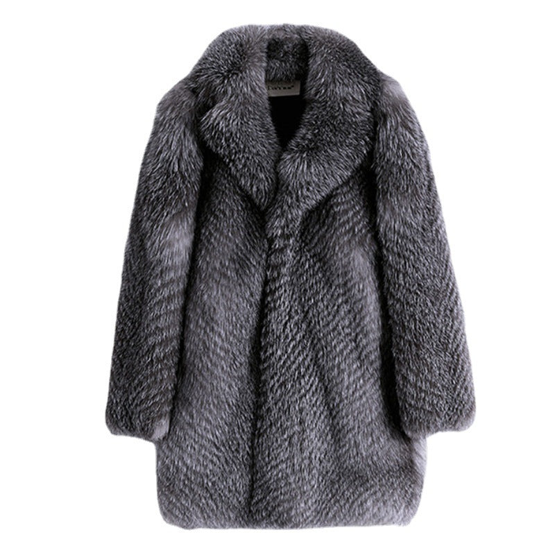 Men's Faux Fox Fur Coat Mid Length Warm Casual Jacket | Nowena