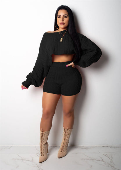 Two Piece Set Knitted Crop Pullovers Sweater | Nowena