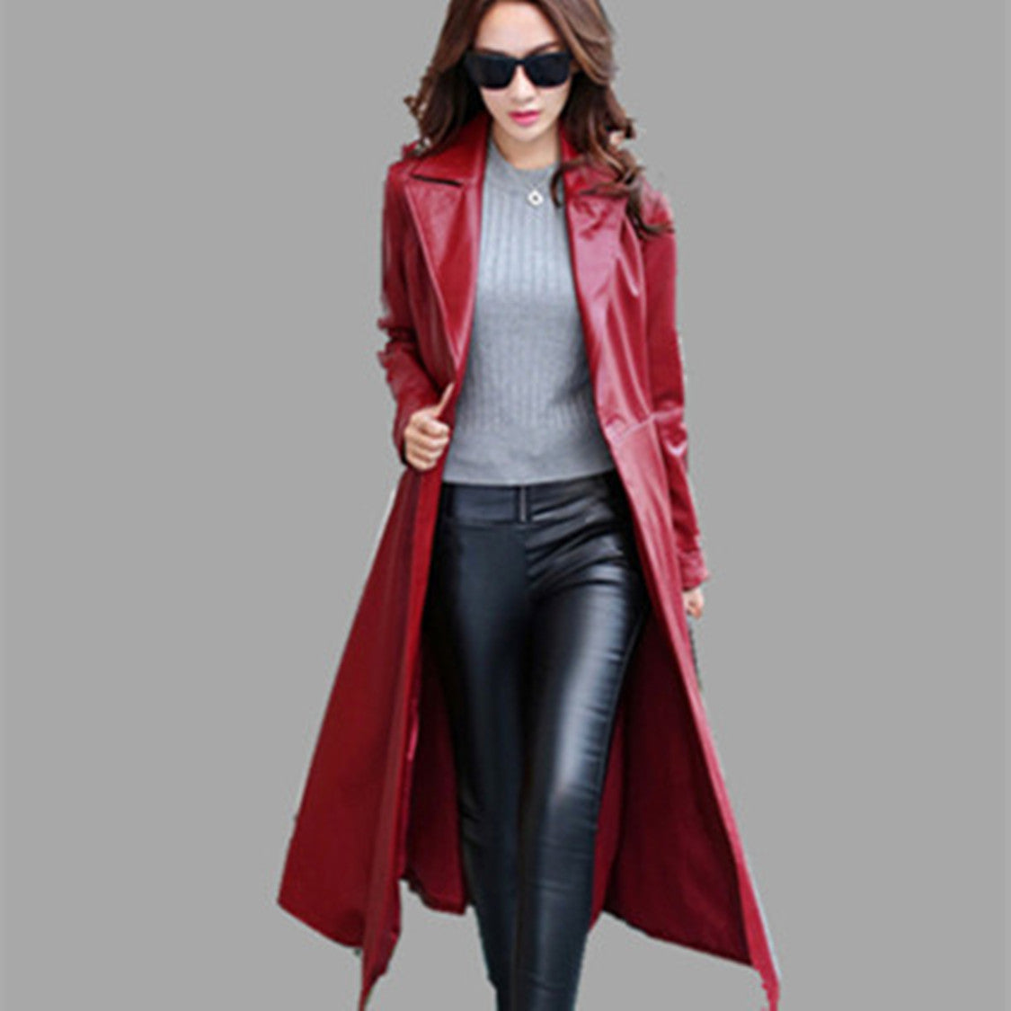 Thin PU leather long leather jacket | Nowena