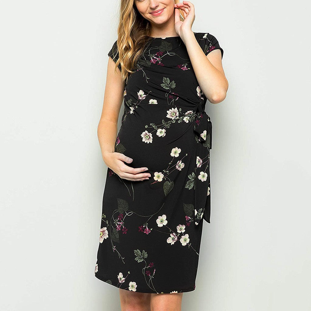 Short sleeve solid color maternity dress