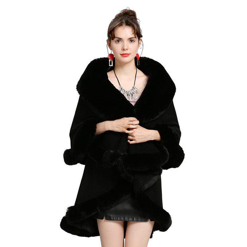Fur Shawl And Fur Collar Knitted Cardigan Shawl Cloak | Nowena