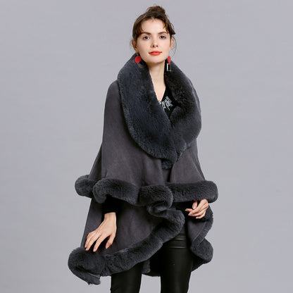 Fur Shawl And Fur Collar Knitted Cardigan Shawl Cloak | Nowena