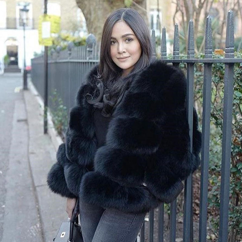 Women Warm Slim Short Faux Fox Fur Coat | Nowena