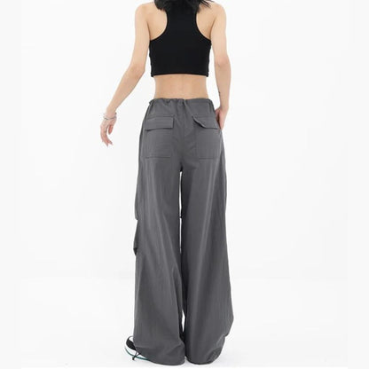 Gray Loose Casual Wide Leg Charge Paper Bag Pants