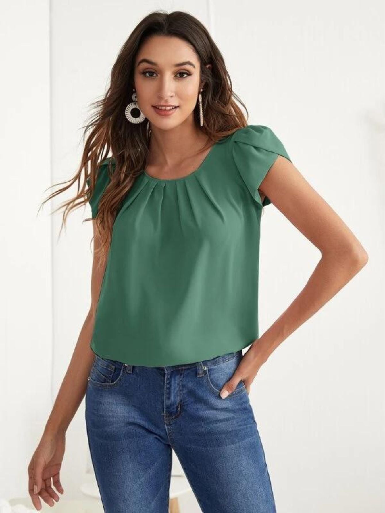 Chiffon Solid Color Short-sleeved Round Neck Casual