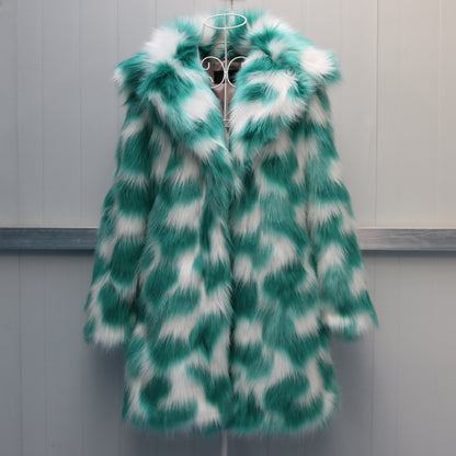 Mid Long Lapel Collar Trench Coat Faux Fur Women | Nowena