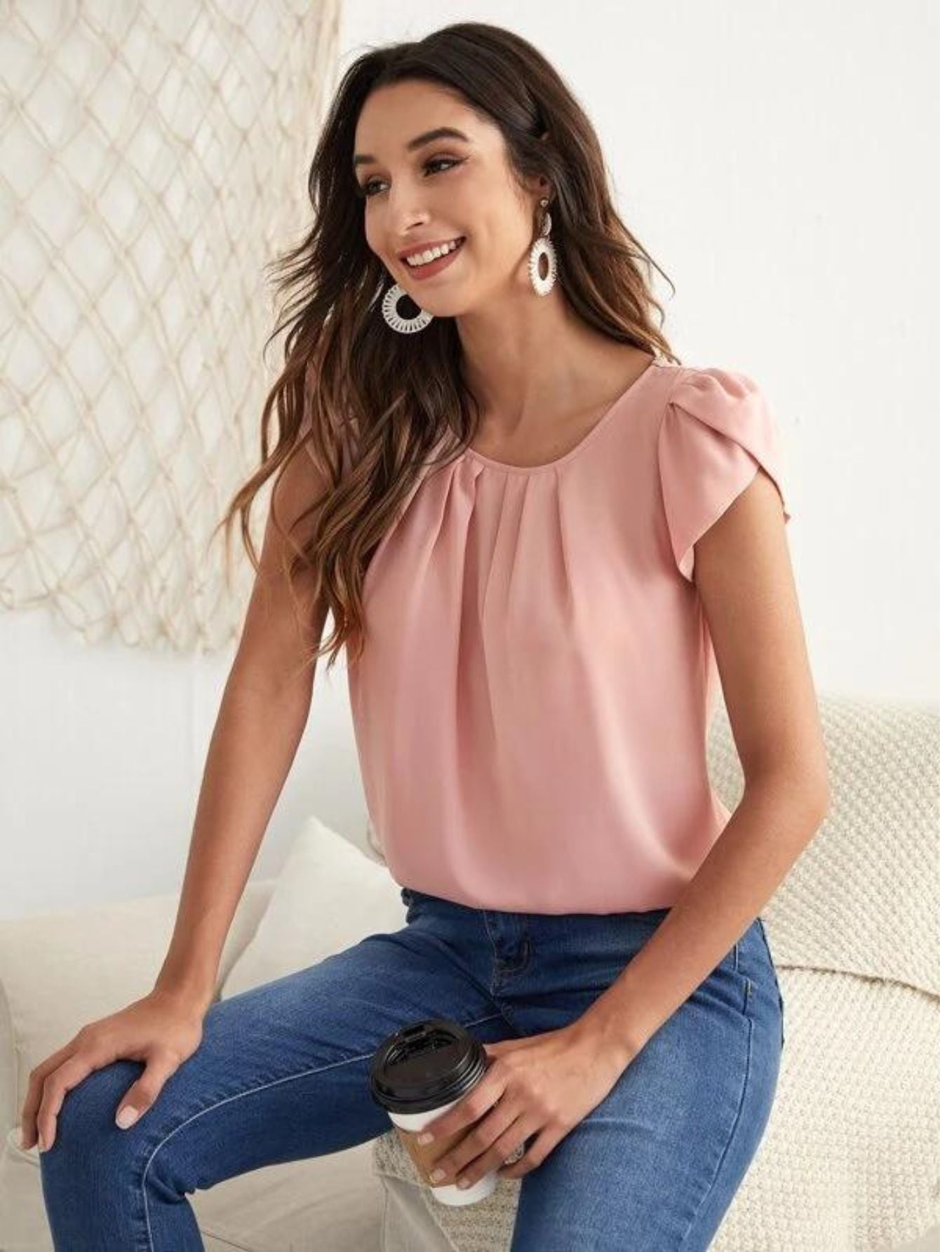 Chiffon Solid Color Short-sleeved Round Neck Casual