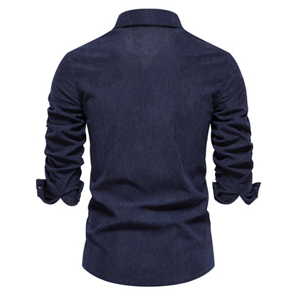 Men's Fashion Slim Corduroy Solid Color Long Sleeve Shirt