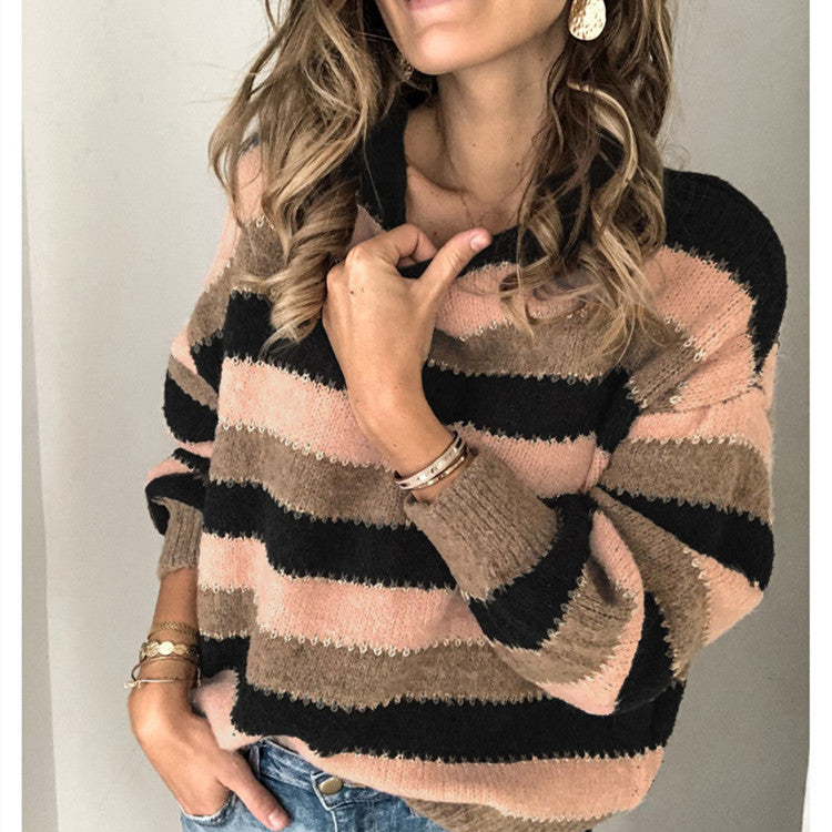 Women's color stitching sweater pullover loose sweater | Nowena