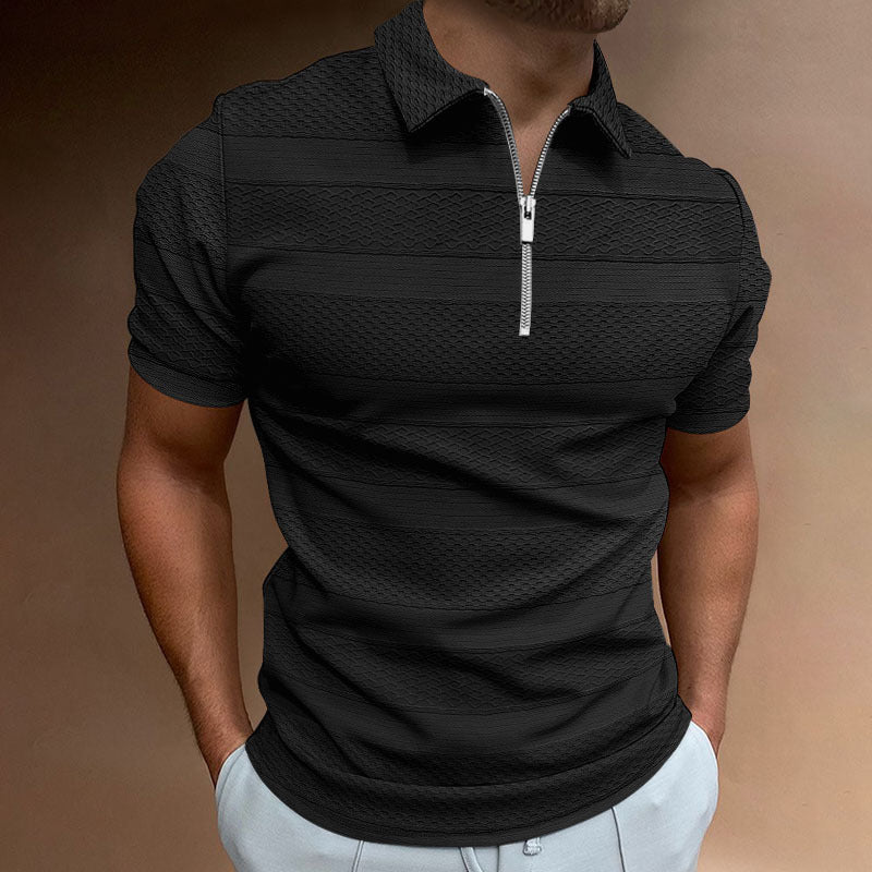 Summer Men's Shirt Solid Color Short-sleeved Lapel Casual Jacquard Top