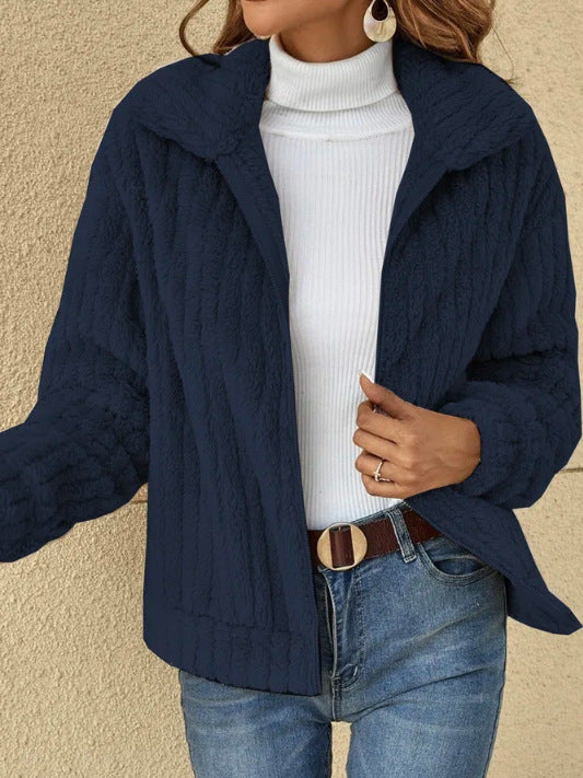 Women's Fleece Lapel Cropped Jacket | Nowena