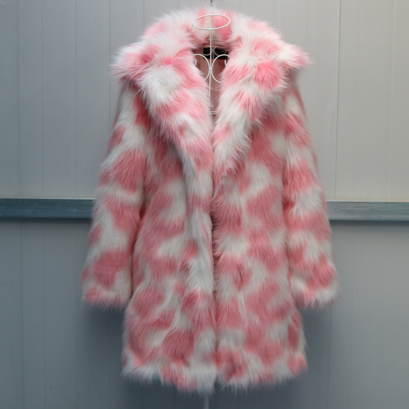 Mid Long Lapel Collar Trench Coat Faux Fur Women | Nowena