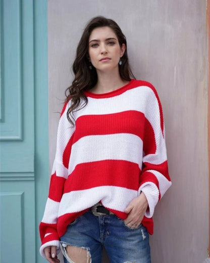 Womens Striped Loose Knit Sweater