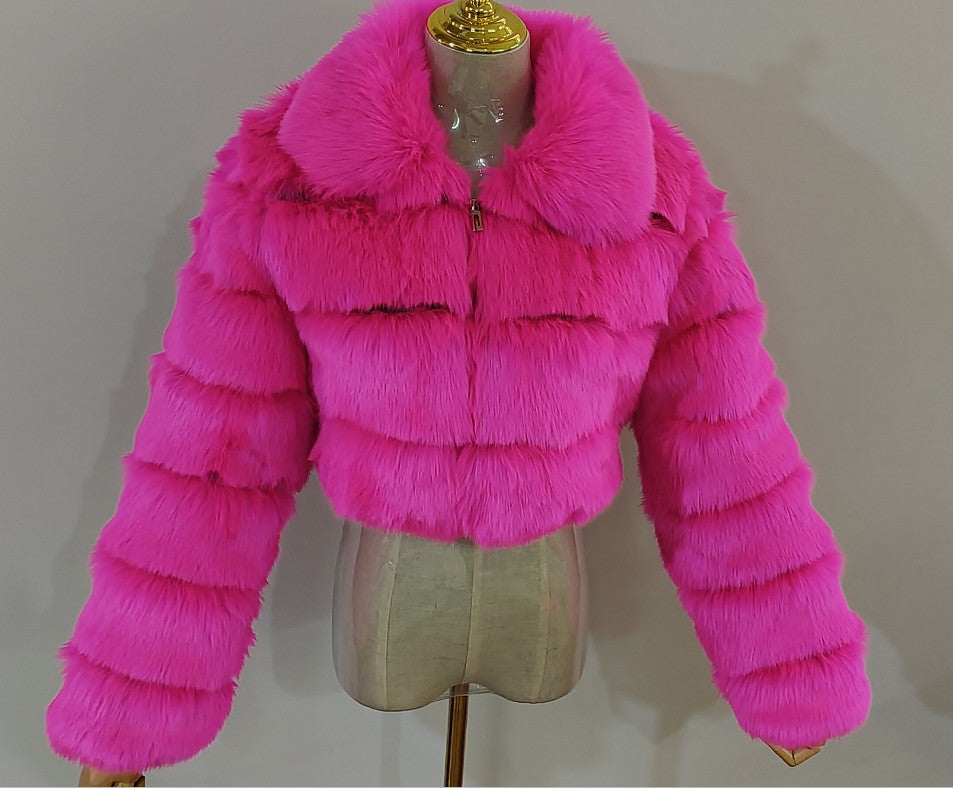 Women's Fur Coat Fox Fur Short Lapel Long Sleeve Coat | Nowena