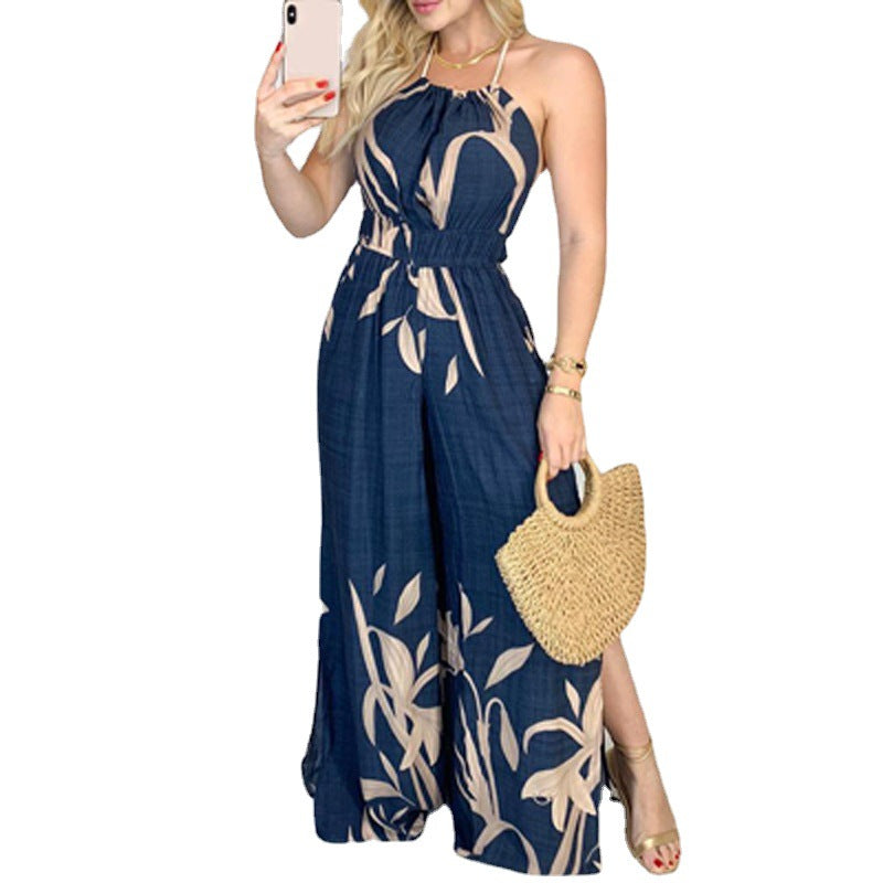 New Arrival Halter Positioning Printing Jumpsuit