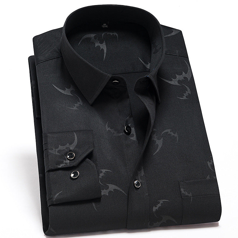 Stretch Black Long Sleeve Tooling Shirt Business Leisure Iron-free Slim Smooth Elastic Shirt