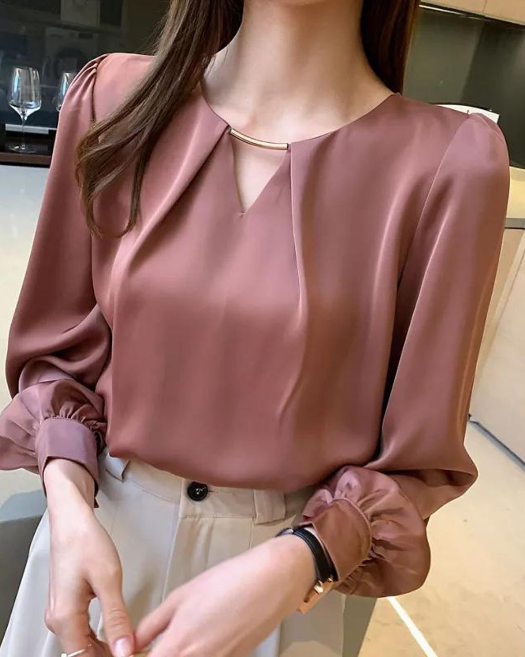 Women's high-quality acetate satin sense blouse