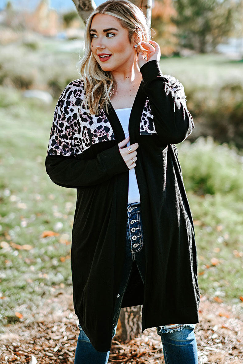 Leopard Splicing Knitwear European And American-style Mid-length Casual Loose Jacket