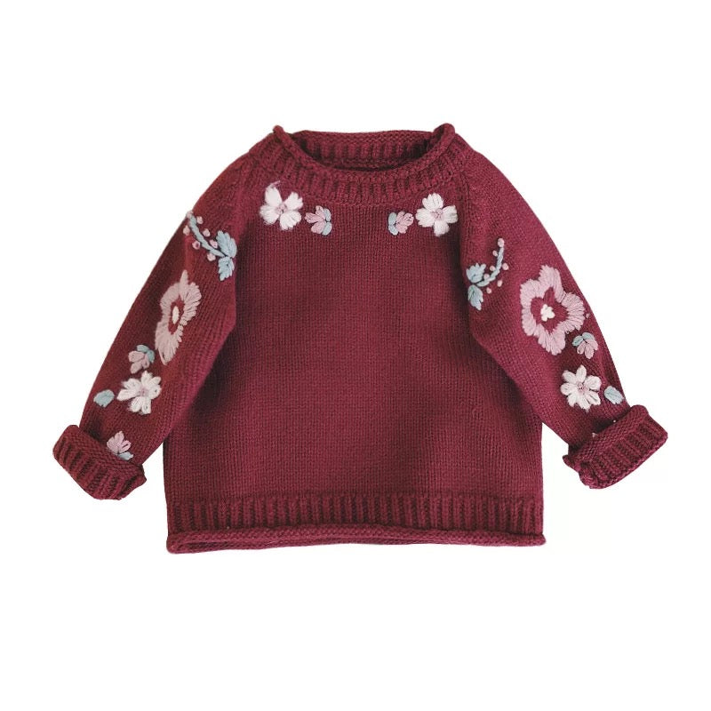 Girls Flower Handmade Sweater Pure Cotton Baby Knitting | Nowena