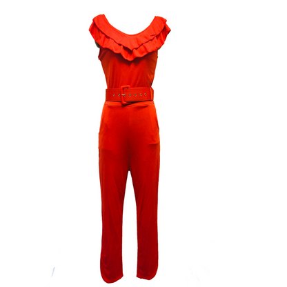 High Waist Frilly Skirt Red Jumpsuit for Women