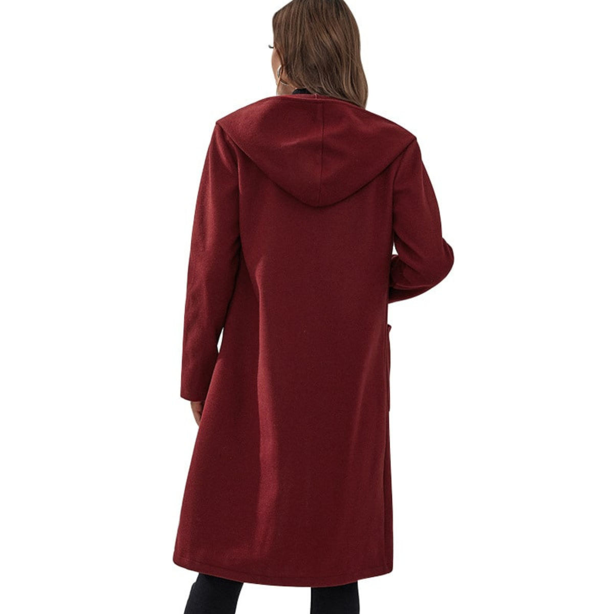 Women Long hooded Red Winter Coat 
