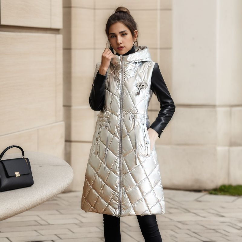 Women's Glossy Cotton-padded Jacket Vest Mid-length | Nowena