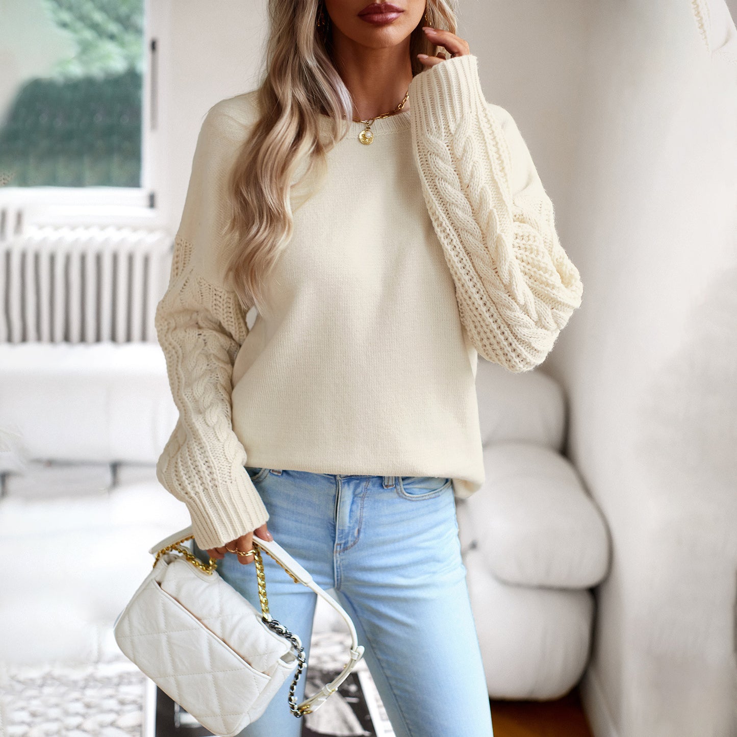 Women's Fashionable Simple Round Neck Sweater | Nowena
