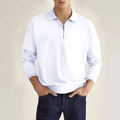 Solid Color Men's Long Sleeve Sports Polo Shirt
