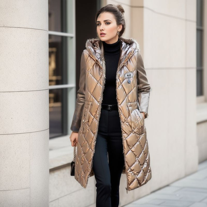 Women's Glossy Cotton-padded Jacket Vest Mid-length | Nowena