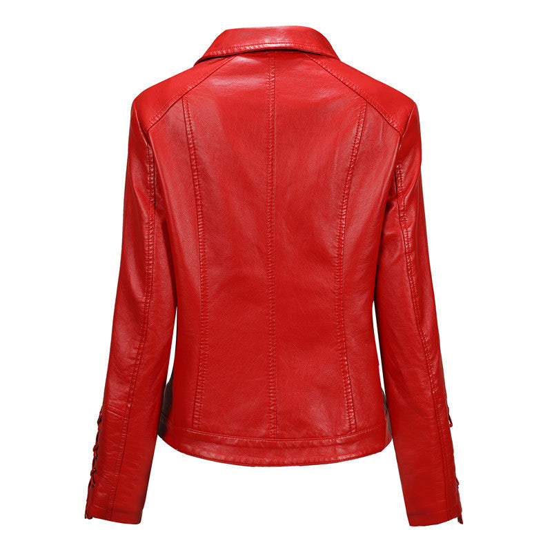 Women's Fashion Casual Solid Color Leather Coat