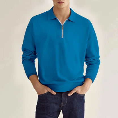 Solid Color Men's Long Sleeve Sports Polo Shirt
