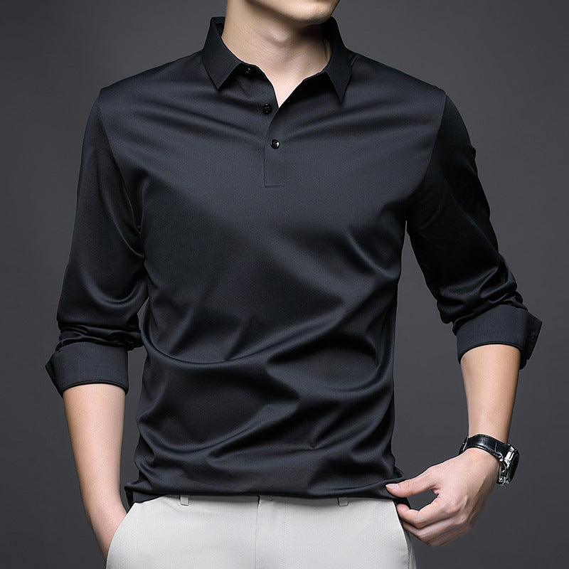 Jinammonia Seamless Quality Lapel Long Sleeve Shirt Men