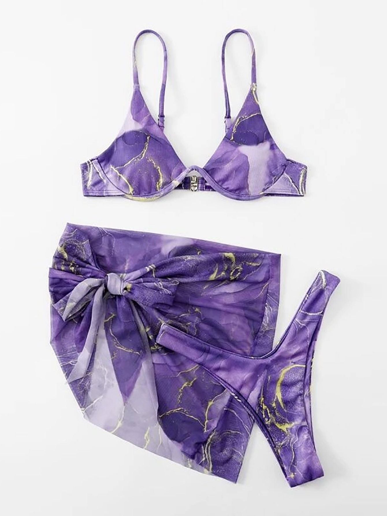 Marble Printed Lingerie 3pcs Bikini Swimwear Summer