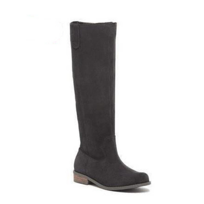 Women Leather Low-heeled Round Toe Slip-On Knee Thigh Boots