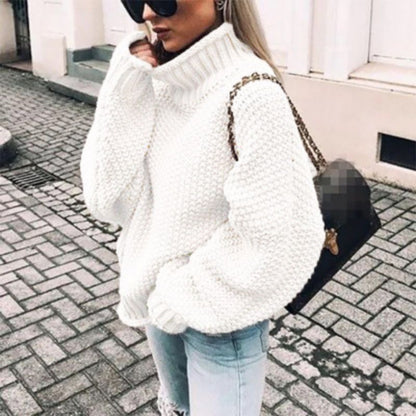 Stylish Women High Neck Sweater chunky knit loose fit