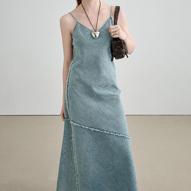 Women's Slim Waist Denim Suspender Dress | Nowena