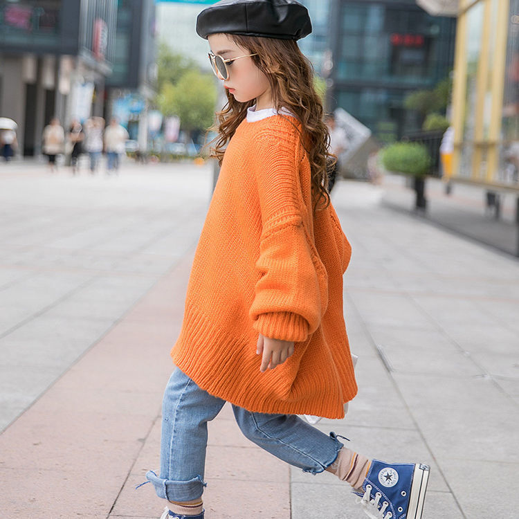 Big Kids' Pullover In Solid Color Loose Knit Sweater | Nowena