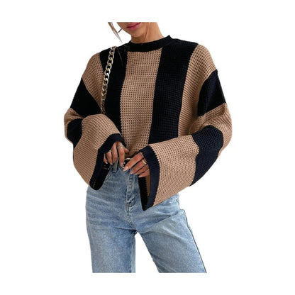 Women's Round Neck Striped Knitted Sweater | Nowena
