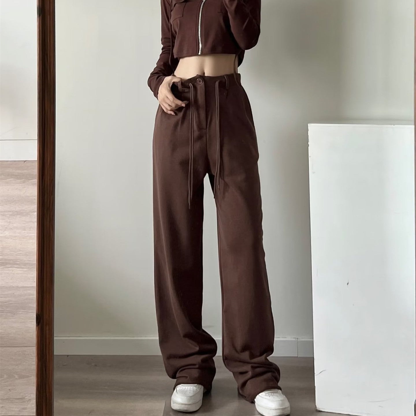 High Waist Drooping Drawstring Mop Slightly Spicy Sweatpants Sports Pants Female Loose Wide-leg Pants For Women | Nowena