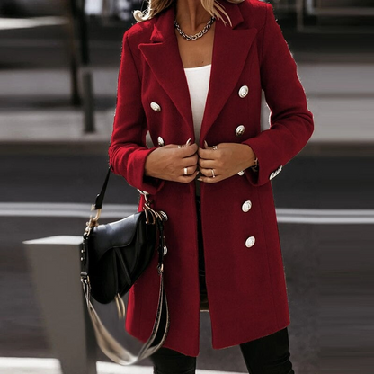 Fashion Turndown Collar Jacket For Women Autumn Winter Long-sleeved Double-breasted Woolen Coat | Nowena